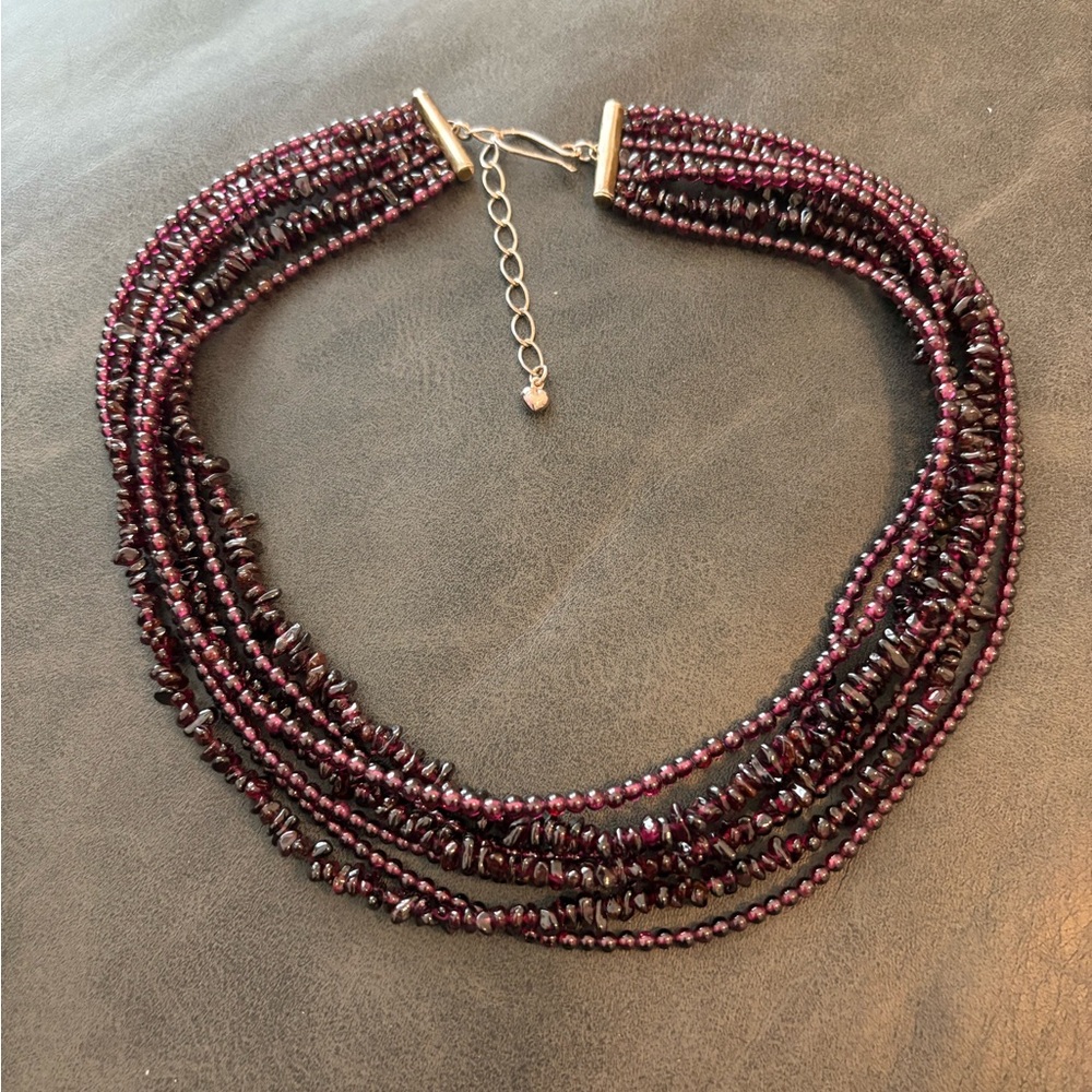 Sterling Silver 7-Strand Garnet Necklace